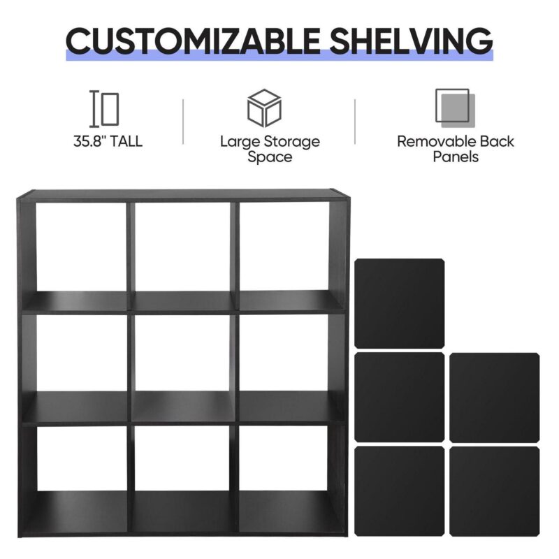 ZENY 9 Cubes Wooden Cube Organizer Bookcase Cubecials Cabinet Storage (Black) - Image 9