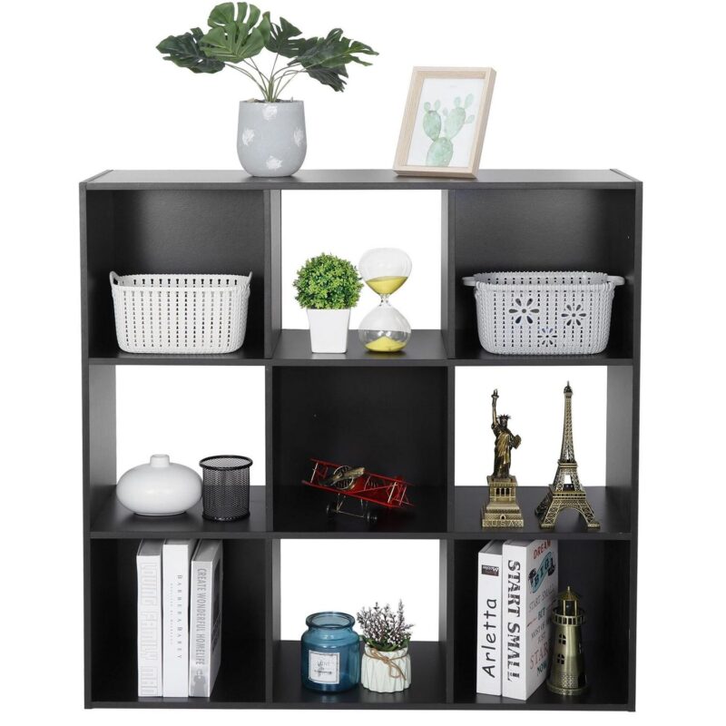 ZENY 9 Cubes Wooden Cube Organizer Bookcase Cubecials Cabinet Storage (Black)
