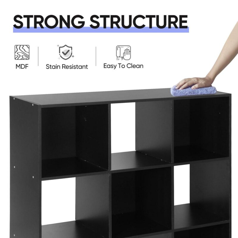 ZENY 9 Cubes Wooden Cube Organizer Bookcase Cubecials Cabinet Storage (Black) - Image 5