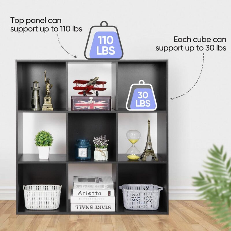 ZENY 9 Cubes Wooden Cube Organizer Bookcase Cubecials Cabinet Storage (Black) - Image 4