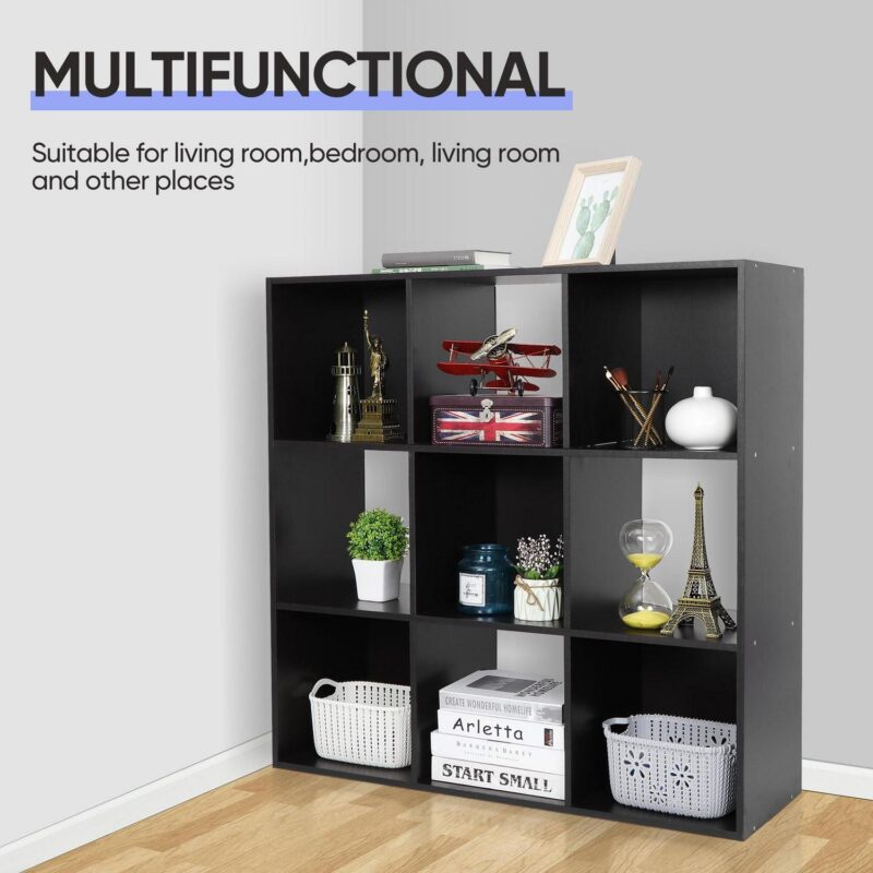 ZENY 9 Cubes Wooden Cube Organizer Bookcase Cubecials Cabinet Storage (Black) - Image 6