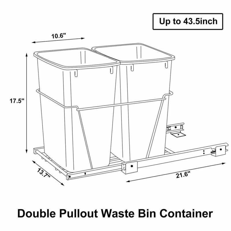 ZENY Sliding Pull Out Double Trash Bins 35 Quart Kitchen Cabinet Black - Image 4
