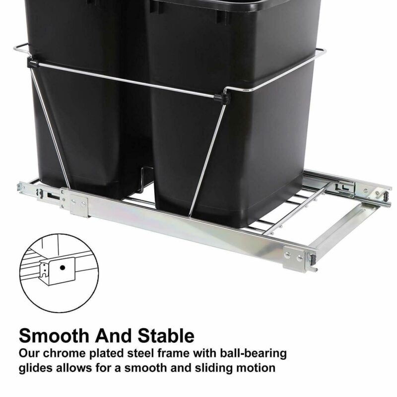 ZENY Sliding Pull Out Double Trash Bins 35 Quart Kitchen Cabinet Black - Image 3