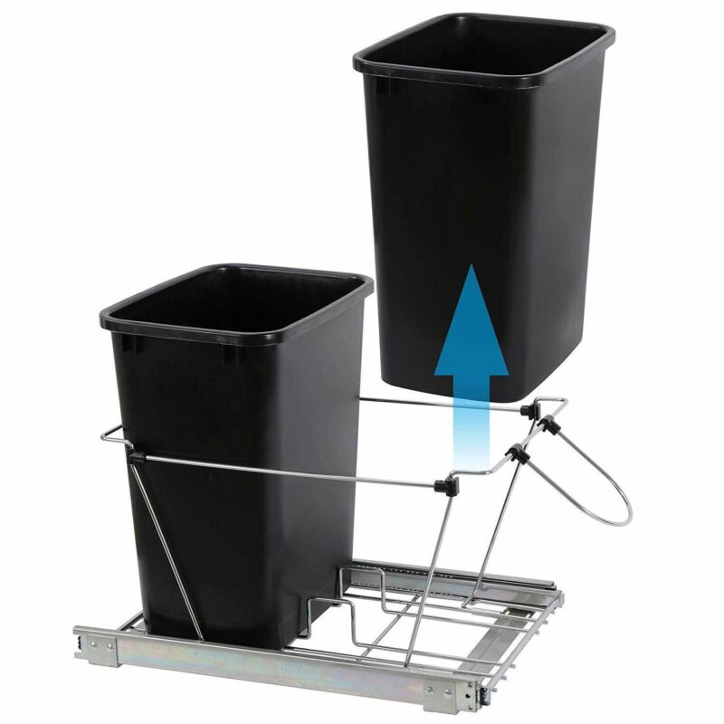 ZENY Sliding Pull Out Double Trash Bins 35 Quart Kitchen Cabinet Black - Image 2