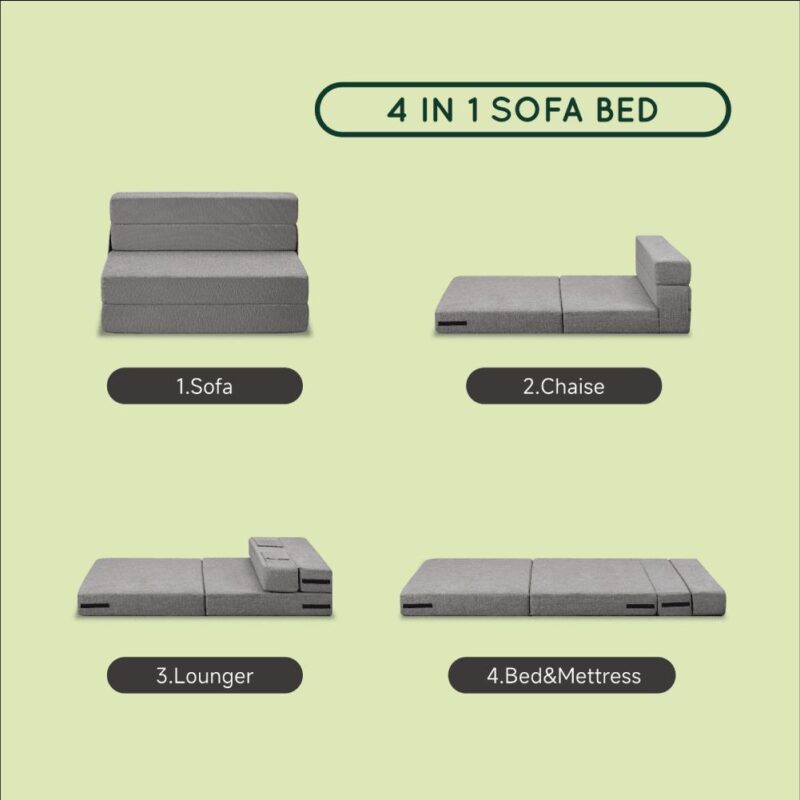 Z-hom Folding Sofa Bed,Adjustable 6  Floor Couch Memory Foam Mattress Convertible Sleeper Chair with Pillow and Washable Cover Twin Size, Adult, Ligth Grey - Image 8
