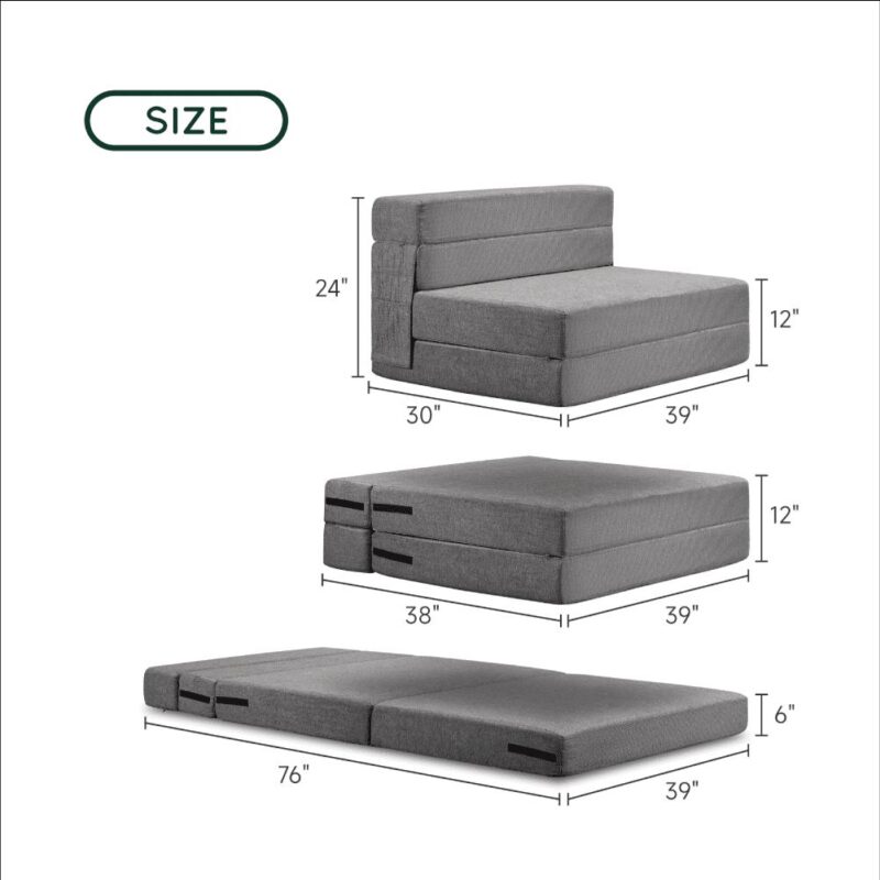 Z-hom Folding Sofa Bed,Adjustable 6  Floor Couch Memory Foam Mattress Convertible Sleeper Chair with Pillow and Washable Cover Twin Size, Adult, Ligth Grey - Image 7