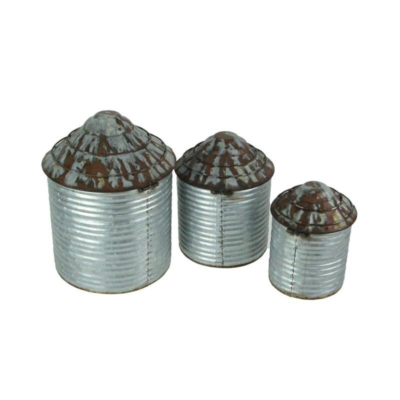 Zeckos Silver Galvanized Metal Farmhouse Style Silo Canister Set of 3 - Image 5