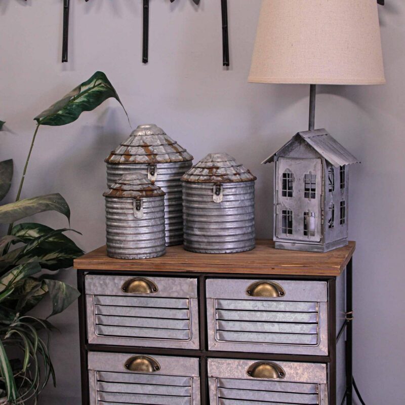 Zeckos Silver Galvanized Metal Farmhouse Style Silo Canister Set of 3 - Image 3