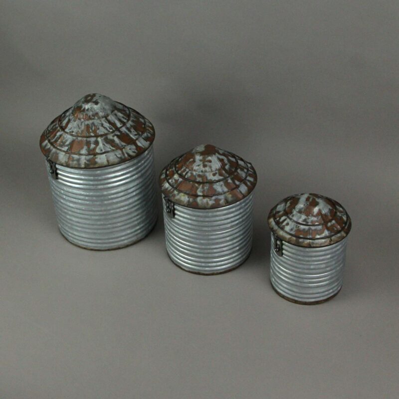 Zeckos Silver Galvanized Metal Farmhouse Style Silo Canister Set of 3 - Image 6