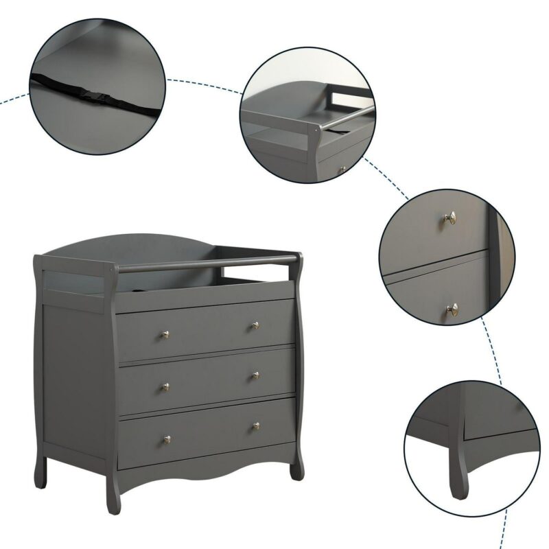 Zimtown Infant Changing Dresser, 3 Drawers Changing Table Dresser, Diaper Changing Station, Gray - Image 8