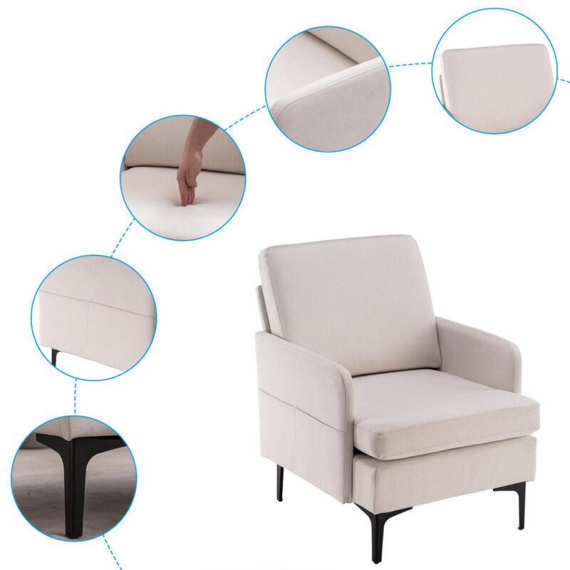 Zimtown Linen Fabric Accent Chairs, Mid Century Modern Armchair, Upholstered Comfy Single Sofa for Living Room, Bedroom Beige - Image 3