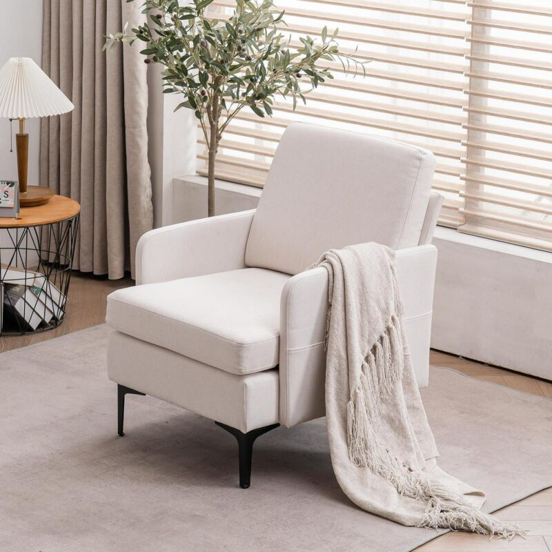 Zimtown Linen Fabric Accent Chairs, Mid Century Modern Armchair, Upholstered Comfy Single Sofa for Living Room, Bedroom Beige - Image 7