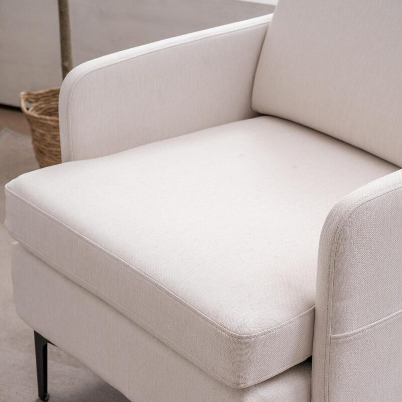 Zimtown Linen Fabric Accent Chairs, Mid Century Modern Armchair, Upholstered Comfy Single Sofa for Living Room, Bedroom Beige - Image 6