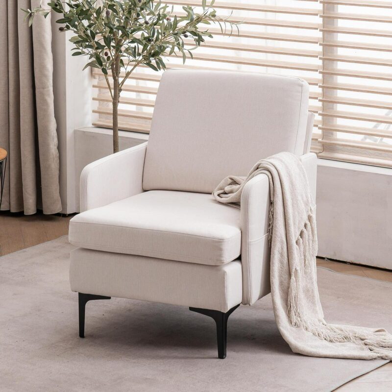 Zimtown Linen Fabric Accent Chairs, Mid Century Modern Armchair, Upholstered Comfy Single Sofa for Living Room, Bedroom Beige