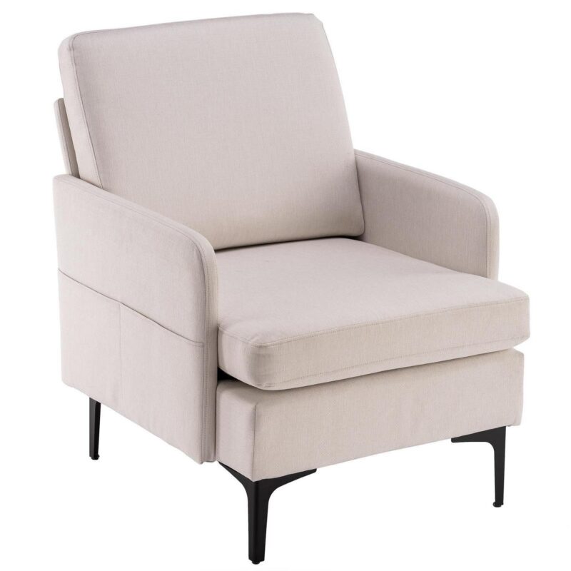Zimtown Linen Fabric Accent Chairs, Mid Century Modern Armchair, Upholstered Comfy Single Sofa for Living Room, Bedroom Beige - Image 8