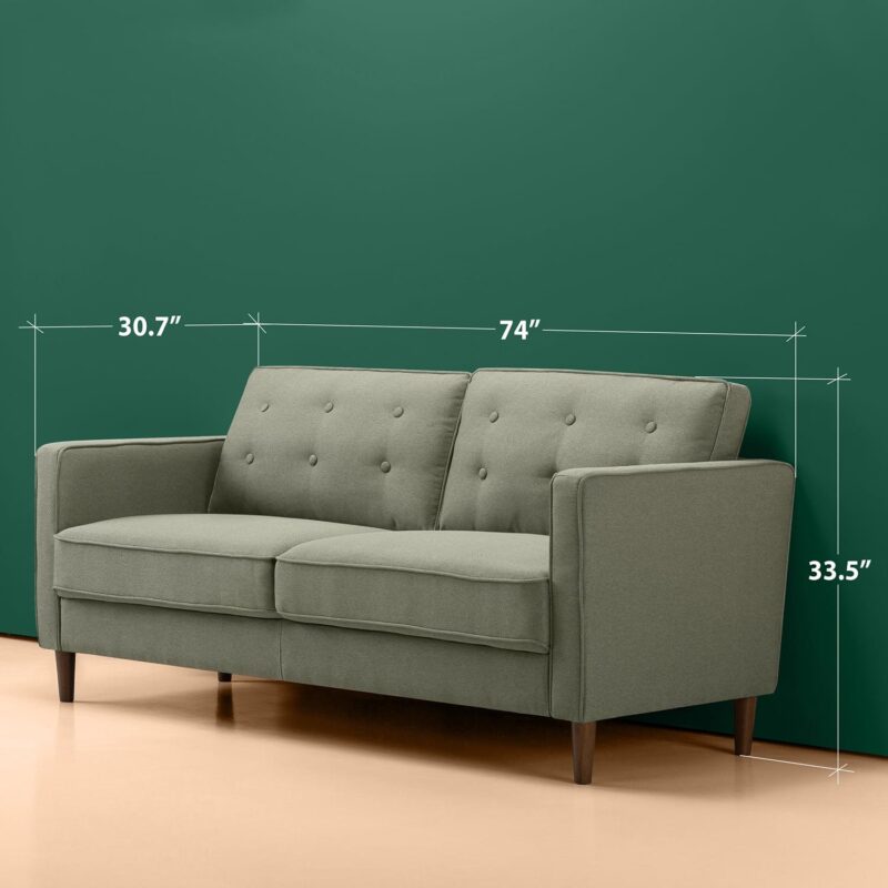 Zinus 74  Lauren Sofa Couch, Green Polyester - Image 2