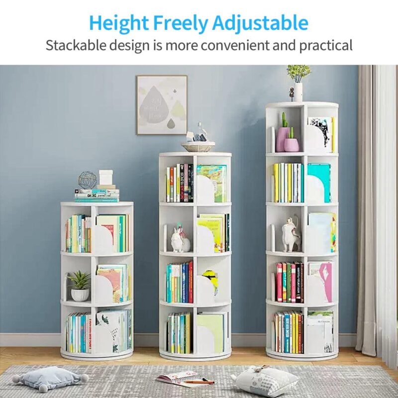 bimiti 5 Tier Rotating Bookshelf, 360A Revolving Bookcase 20 Shelves Floor-Standing Storage Display Rack - White 63 x18 x18 - Image 10