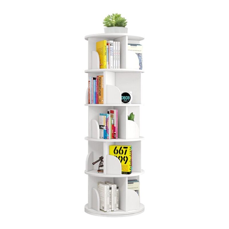 bimiti 5 Tier Rotating Bookshelf, 360A Revolving Bookcase 20 Shelves Floor-Standing Storage Display Rack - White 63 x18 x18 - Image 6