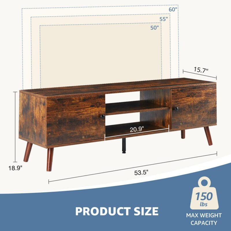 edx Modern TV Stand for 55 60 inch TV, Mid Century Entertainment Centre, Media Console Table with Storage for Living Room, Office, Brown - Image 2