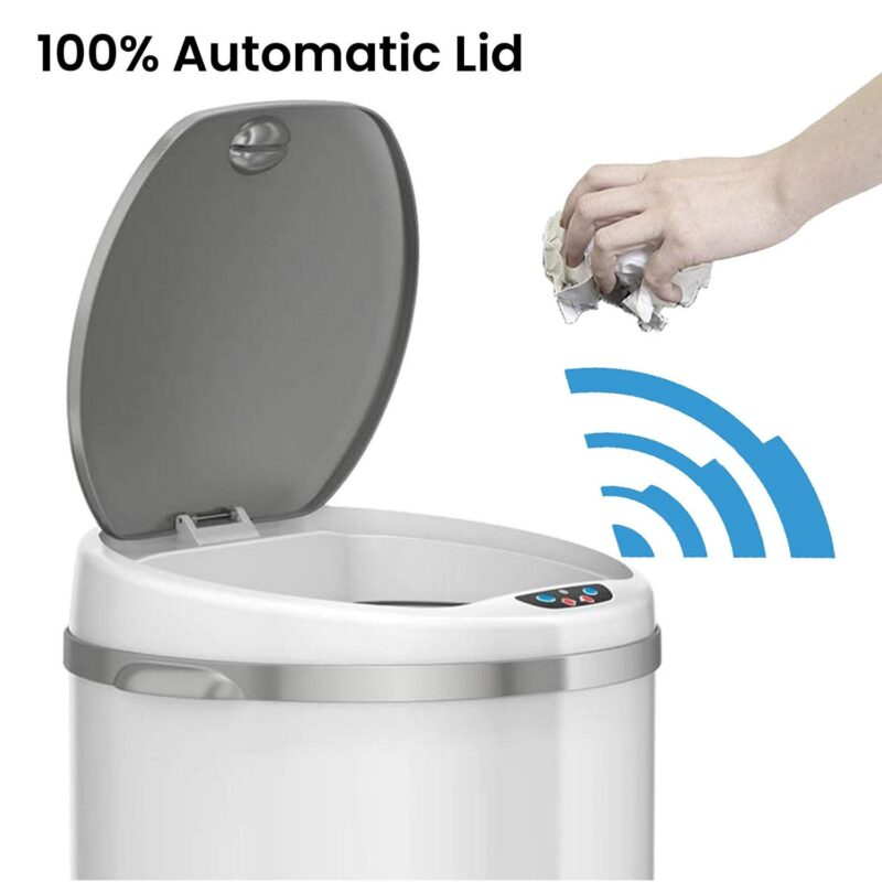 iTouchless Round Sensor Trash Can, with Deodorizing Feature, 13 Gallon, Pearl White, Stainless Steel - Image 2