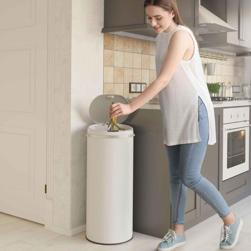 iTouchless Round Sensor Trash Can, with Deodorizing Feature, 13 Gallon, Pearl White, Stainless Steel - Image 3