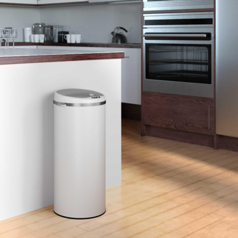 iTouchless Round Sensor Trash Can, with Deodorizing Feature, 13 Gallon, Pearl White, Stainless Steel - Image 5