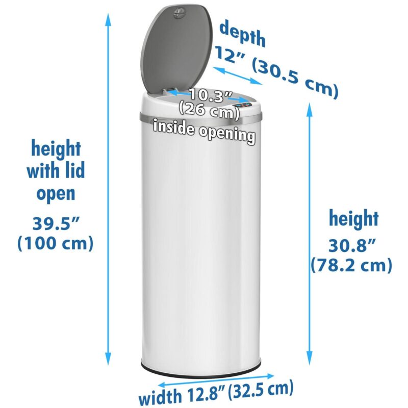 iTouchless Round Sensor Trash Can, with Deodorizing Feature, 13 Gallon, Pearl White, Stainless Steel - Image 6