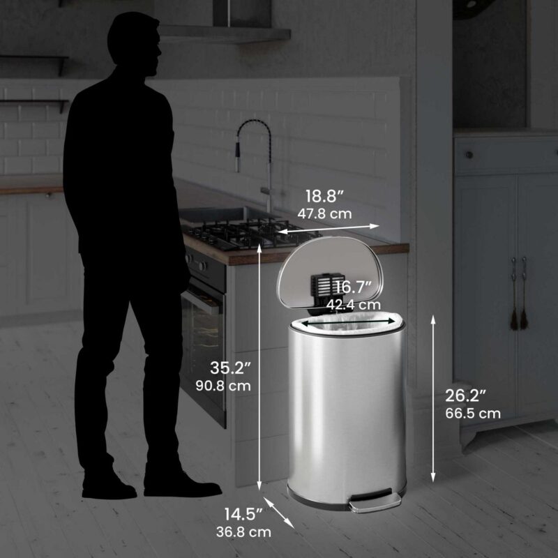 iTouchless SoftStep 13.2 Gallon Semi-Round Stainless Steel Step Trash Can with Odor Control System, 50 Liter Pedal Garbage Bin for Kitchen, Office, Home - Silent and Gentle Open and Close - Image 6