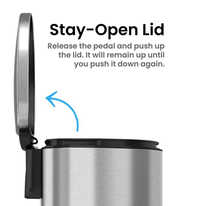 iTouchless SoftStep 13.2 Gallon Semi-Round Stainless Steel Step Trash Can with Odor Control System, 50 Liter Pedal Garbage Bin for Kitchen, Office, Home - Silent and Gentle Open and Close - Image 4
