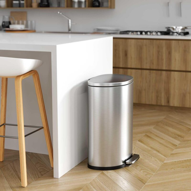 iTouchless SoftStep 13.2 Gallon Semi-Round Stainless Steel Step Trash Can with Odor Control System, 50 Liter Pedal Garbage Bin for Kitchen, Office, Home - Silent and Gentle Open and Close - Image 2