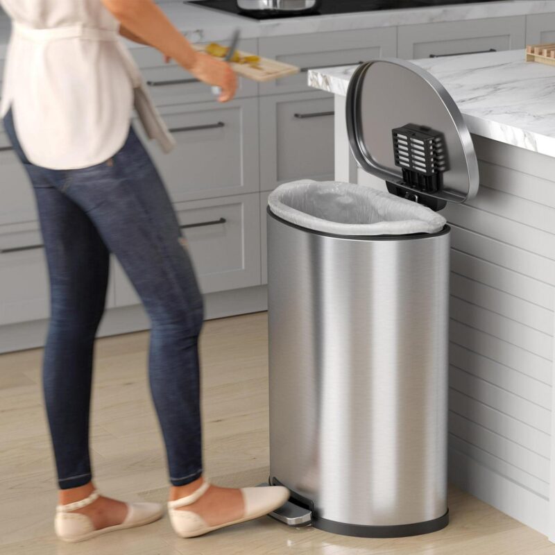 iTouchless SoftStep 13.2 Gallon Semi-Round Stainless Steel Step Trash Can with Odor Control System, 50 Liter Pedal Garbage Bin for Kitchen, Office, Home - Silent and Gentle Open and Close - Image 5