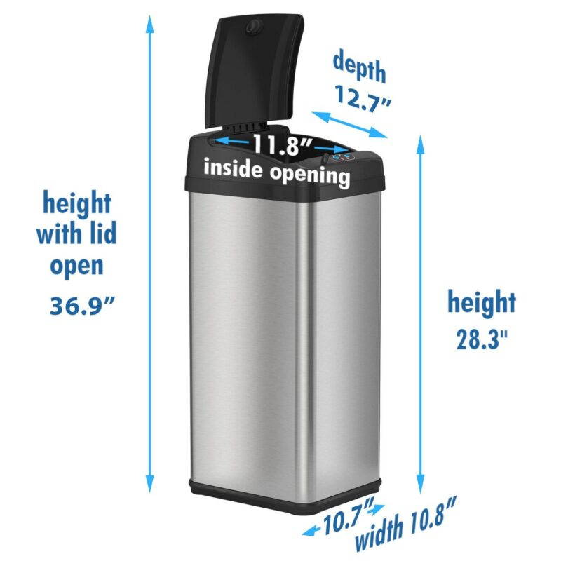 iTouchless Square Automatic Sensor 13 gal Trash Can, Stainless Steel - Image 6