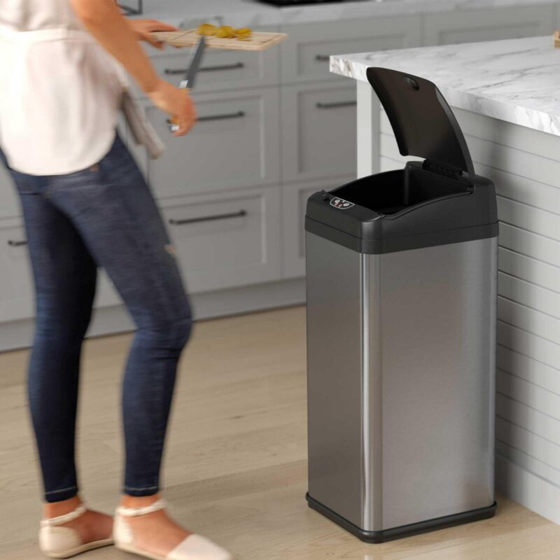 iTouchless Square Automatic Sensor 13 gal Trash Can, Stainless Steel - Image 5