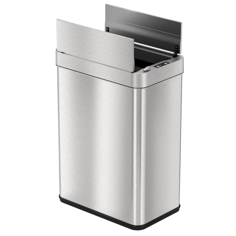 iTouchless Stainless Steel Wings Open Lid Sensor Trash Can with AbsorbX Odor Control Silver 13 gal.