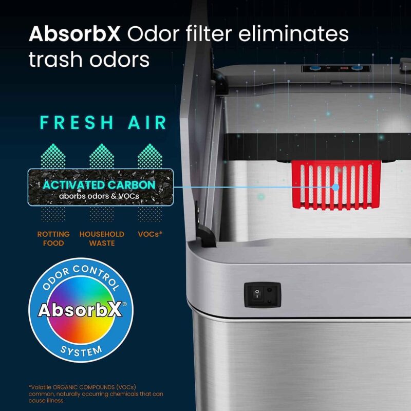 iTouchless Stainless Steel Wings Open Lid Sensor Trash Can with AbsorbX Odor Control Silver 13 gal. - Image 5
