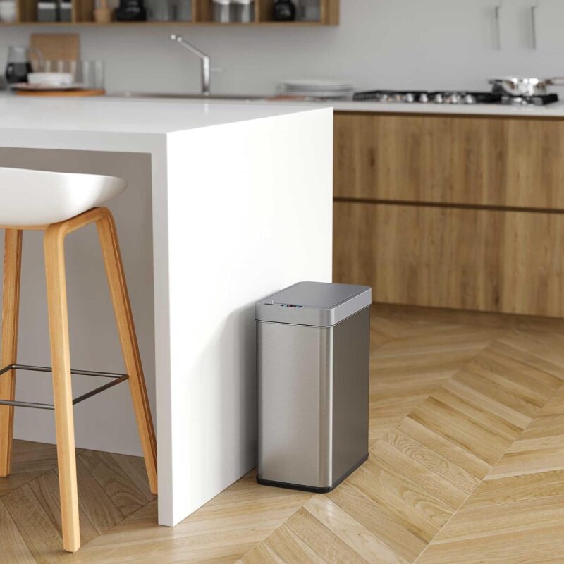 iTouchless Stainless Steel Wings Open Lid Sensor Trash Can with AbsorbX Odor Control Silver 13 gal. - Image 4