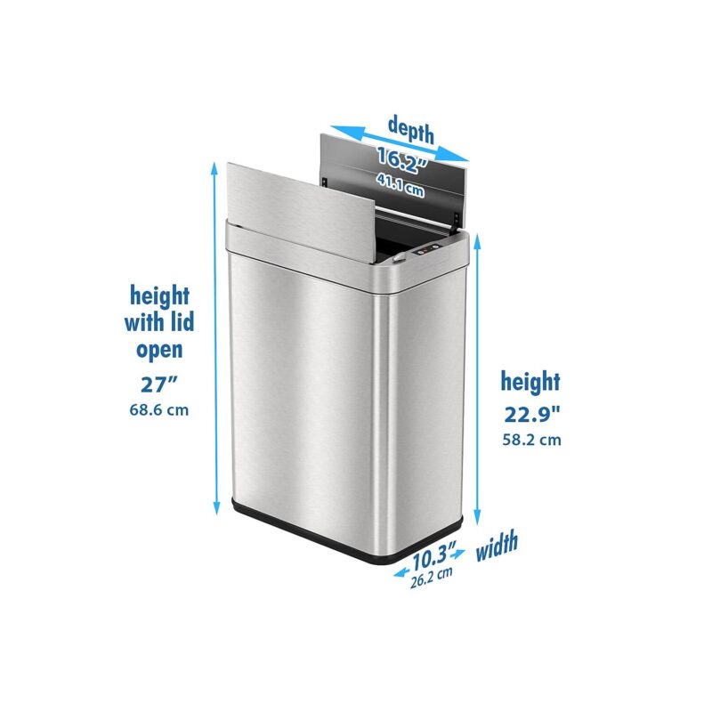 iTouchless Stainless Steel Wings Open Lid Sensor Trash Can with AbsorbX Odor Control Silver 13 gal. - Image 6