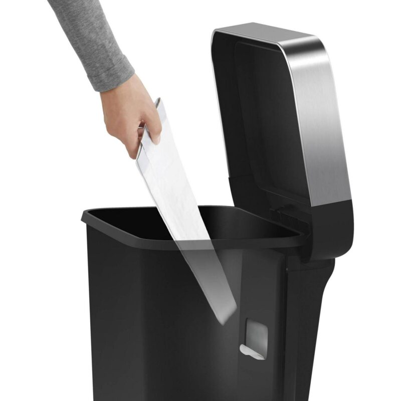 simplehuman 12 gal Plastic Rectangular Kitchen Step Trash Can With Liner Pocket, Black - Image 3