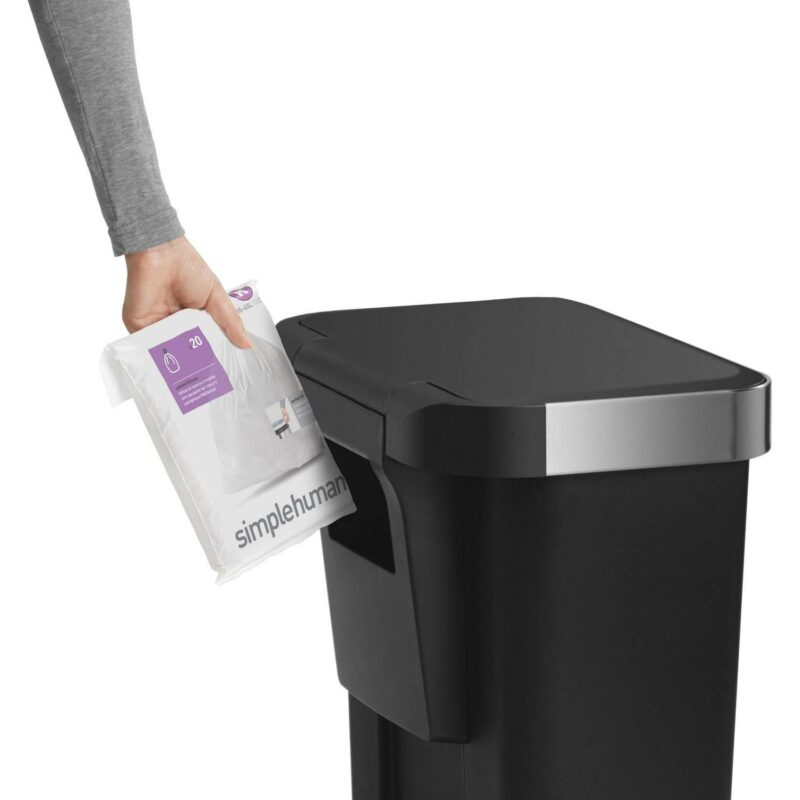 simplehuman 12 gal Plastic Rectangular Kitchen Step Trash Can With Liner Pocket, Black - Image 4