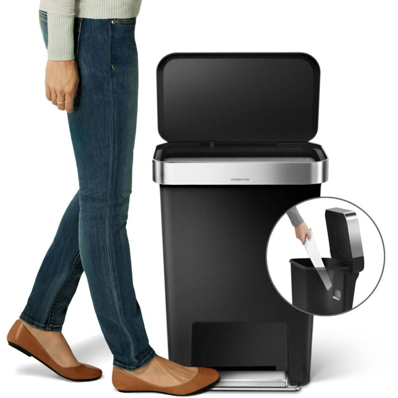 simplehuman 12 gal Plastic Rectangular Kitchen Step Trash Can With Liner Pocket, Black - Image 5