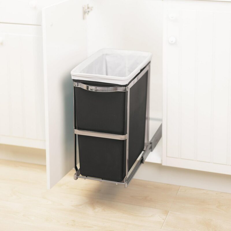 simplehuman 30 Liter / 8 Gallon Under Counter Kitchen Cabinet Pull-Out Trash Can, Heavy-Duty Steel Frame - Image 5