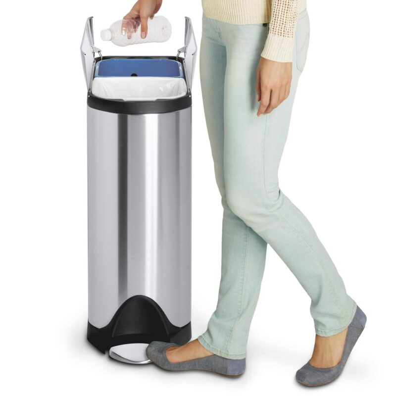 simplehuman 40 Liter / 10.6 gal Stainless Steel Dual Compartment Butterfly Lid Kitchen Step Trash Can Recycler, Brushed - Image 4