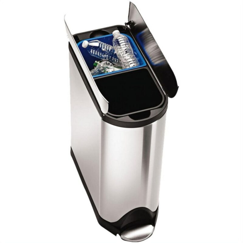 simplehuman 40 Liter / 10.6 gal Stainless Steel Dual Compartment Butterfly Lid Kitchen Step Trash Can Recycler, Brushed - Image 3