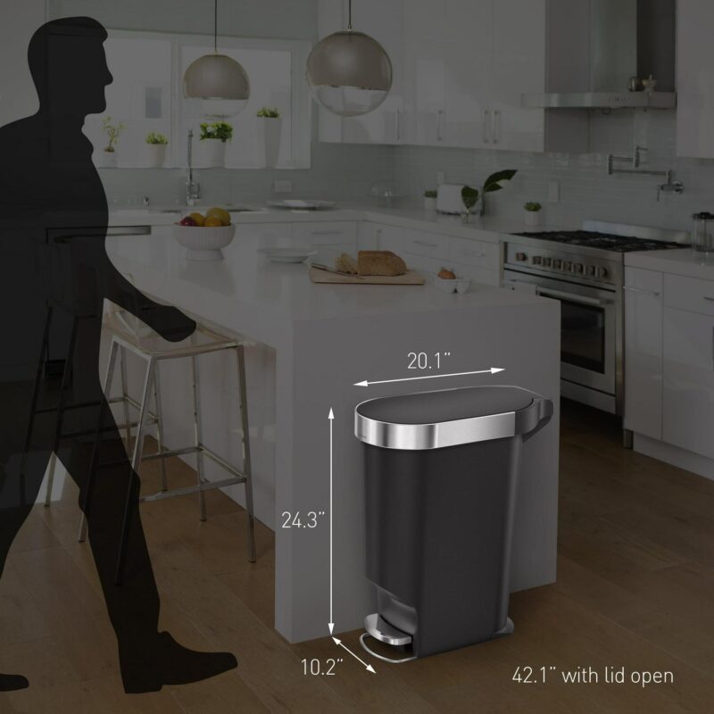 simplehuman 40 Liter / 10.6 Gallon Slim Kitchen Step Trash Can with Liner Rim, Black Plastic - Image 3