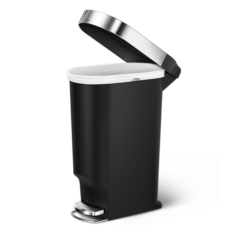 simplehuman 40 Liter / 10.6 Gallon Slim Kitchen Step Trash Can with Liner Rim, Black Plastic - Image 4