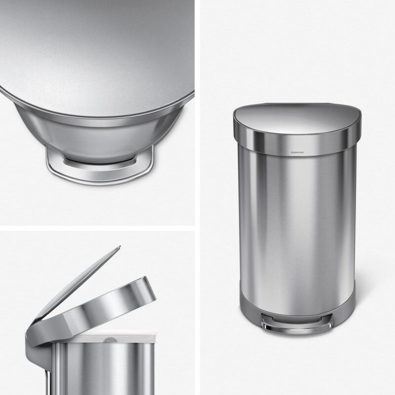 simplehuman 45 Liter / 12 gal Stainless Steel Semi-Round Kitchen Step Trash Can with Soft-Close Lid, Brushed - Image 6