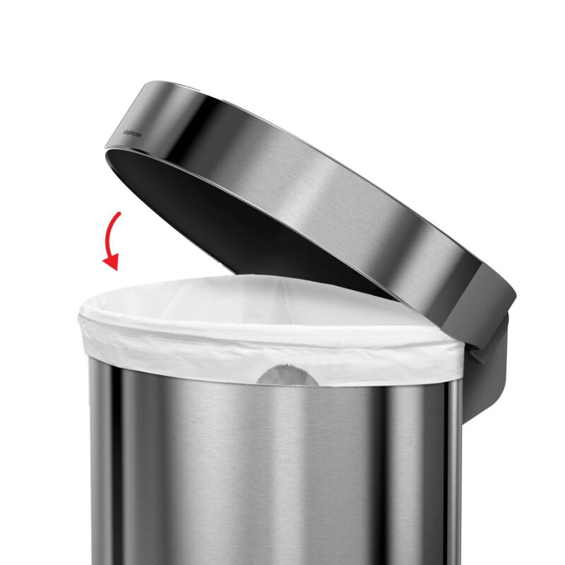 simplehuman 45 Liter / 12 gal Stainless Steel Semi-Round Kitchen Step Trash Can with Soft-Close Lid, Brushed - Image 3