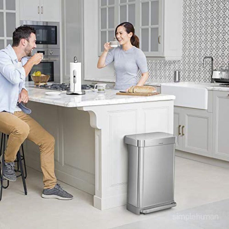simplehuman 45 Liter Rectangular Hands-Free Kitchen Step Trash Can with Soft-Close Lid, Brushed Stainless Steel with Plastic Lid - Image 4