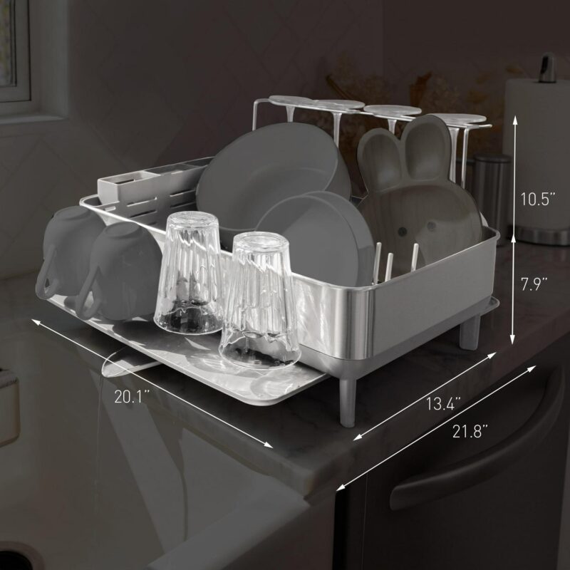simplehuman Kitchen Dish Drying Rack, Fingerprint-Proof Stainless Steel Frame, Grey Plastic - Image 8