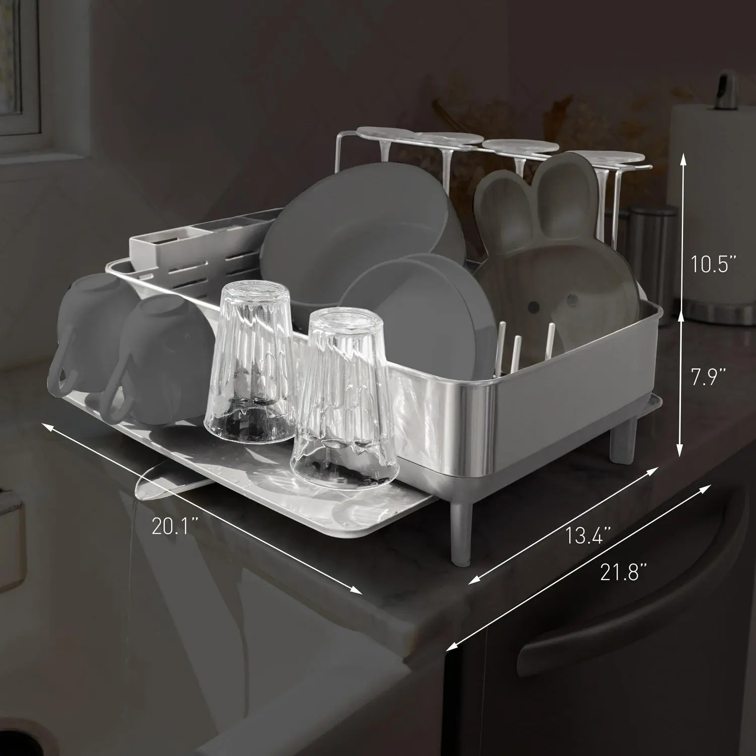 simplehuman Kitchen Dish Drying Rack, Fingerprint-Proof Stainless Steel Frame, Grey Plastic 8 simplehuman Kitchen Dish Drying Rack, Fingerprint-Proof Stainless Steel Frame, Grey Plastic - Image 8